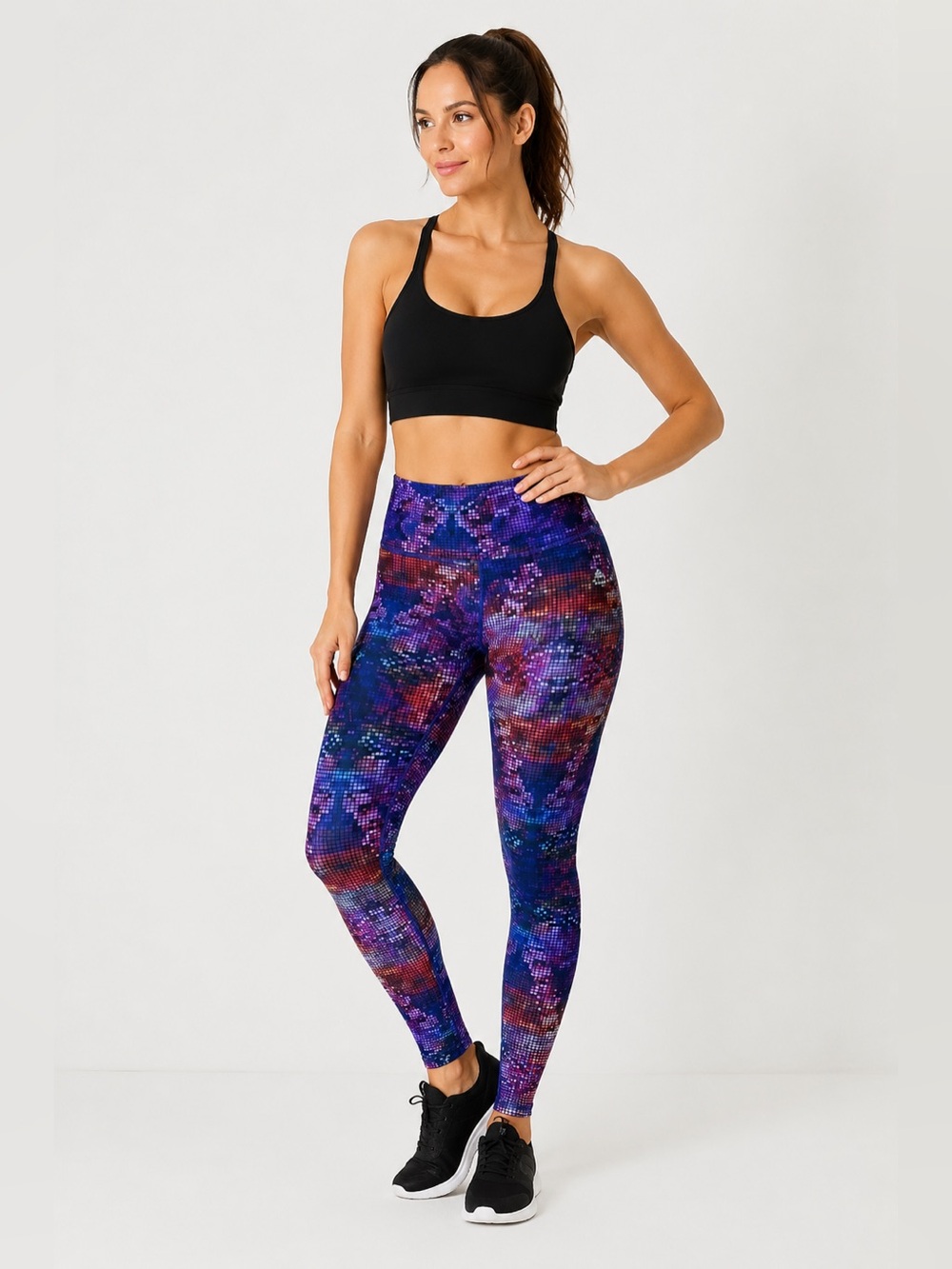 RBX High Waisted Pixel Print Leggings Purple Blue Red Yoga Athletic Size Small